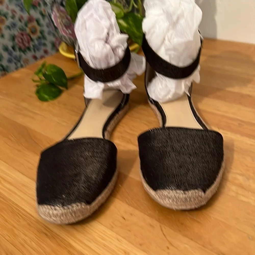 Calvin Klein Shirley Pewter Metallic Ankle Strap Espadrilles Silver Buckle 9